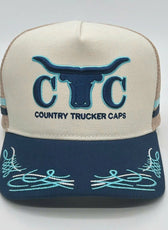 CREAM NAVY TRUCK SCROLL TRUCKER CAP