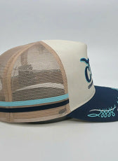 CREAM NAVY TRUCK SCROLL TRUCKER CAP