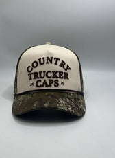 LADIES CAMO FULL FABRIC MEDIUM PEAK TRUCKER CAP