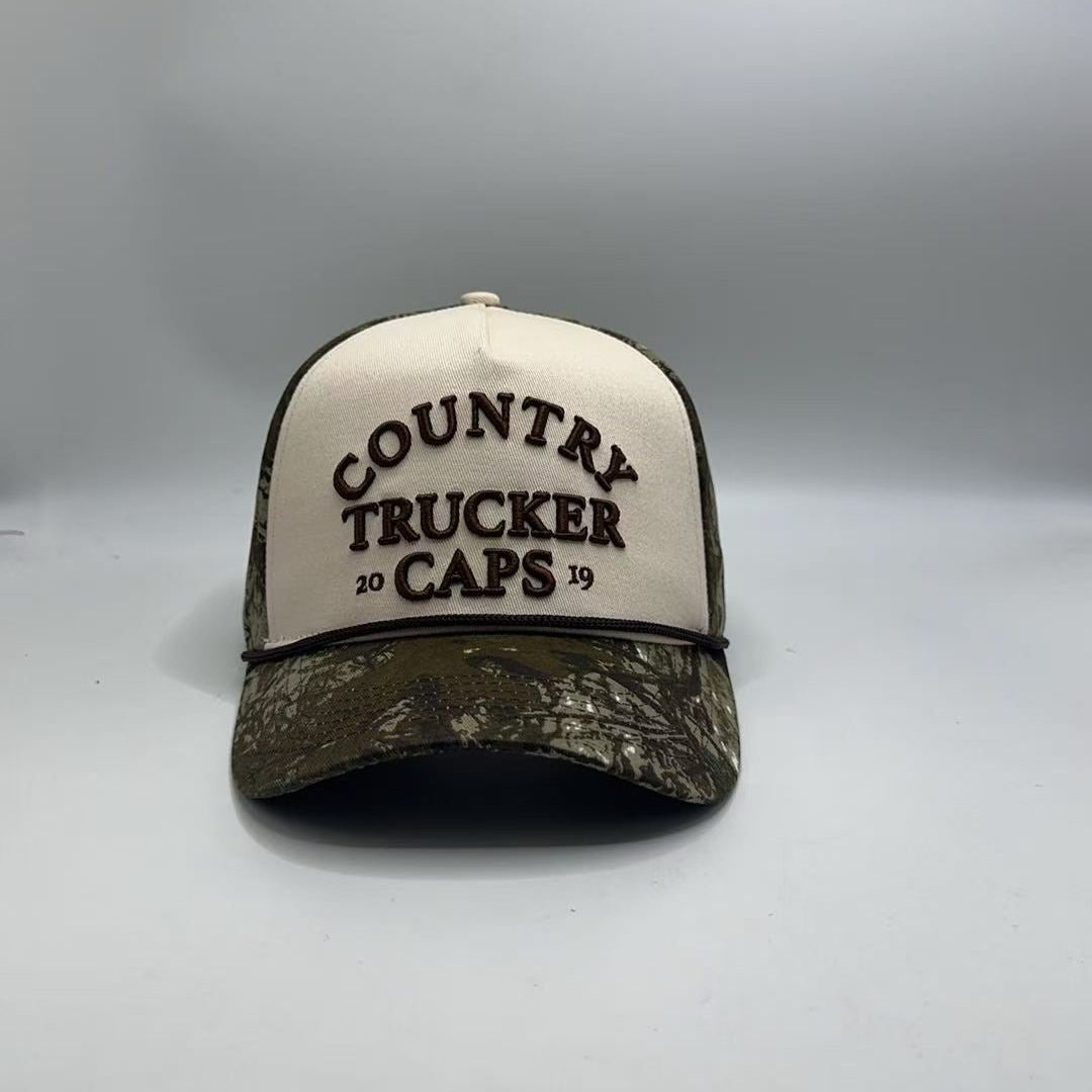 LADIES CAMO FULL FABRIC MEDIUM PEAK TRUCKER CAP