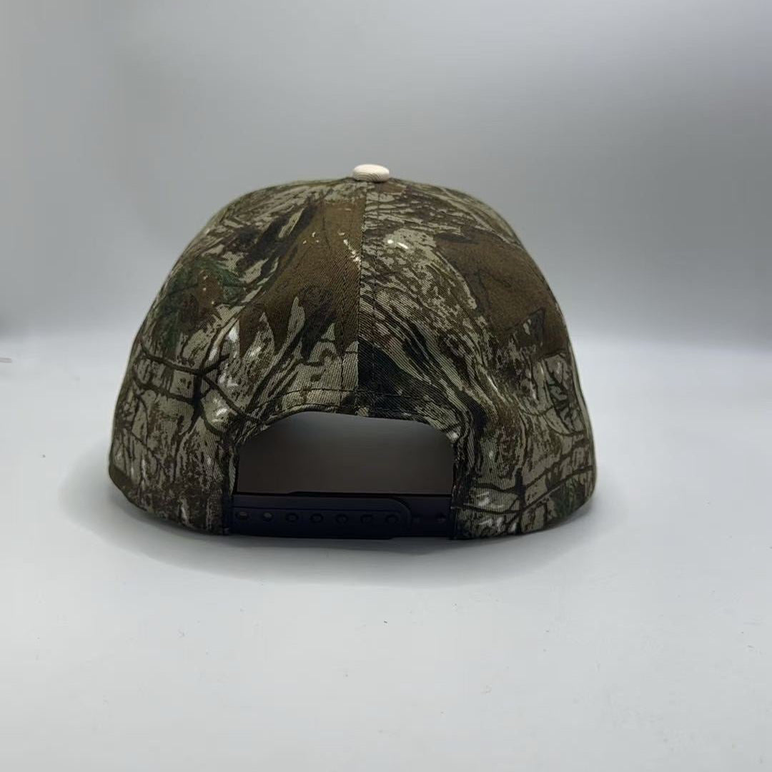 LADIES CAMO FULL FABRIC MEDIUM PEAK TRUCKER CAP
