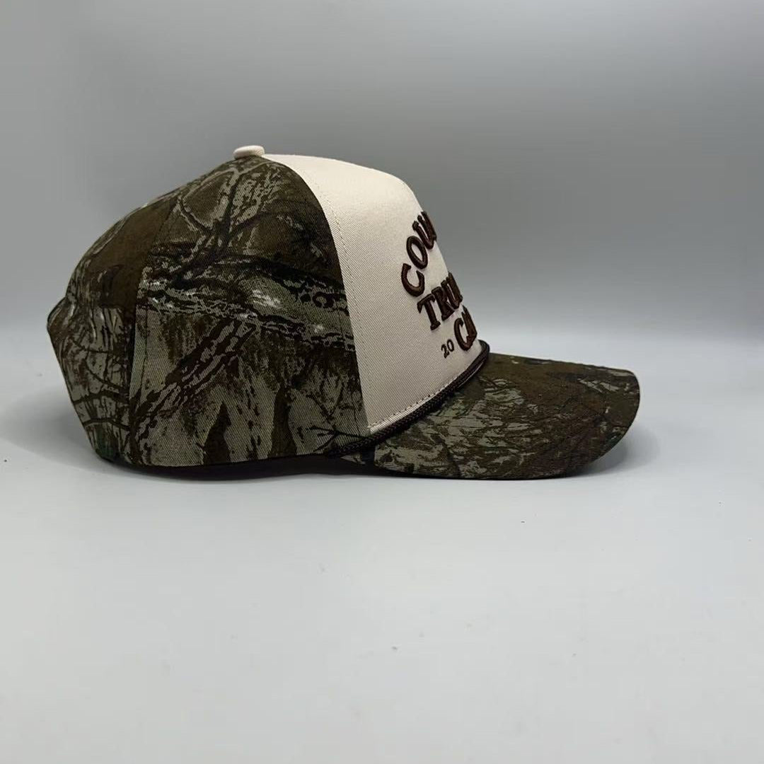 LADIES CAMO FULL FABRIC MEDIUM PEAK TRUCKER CAP