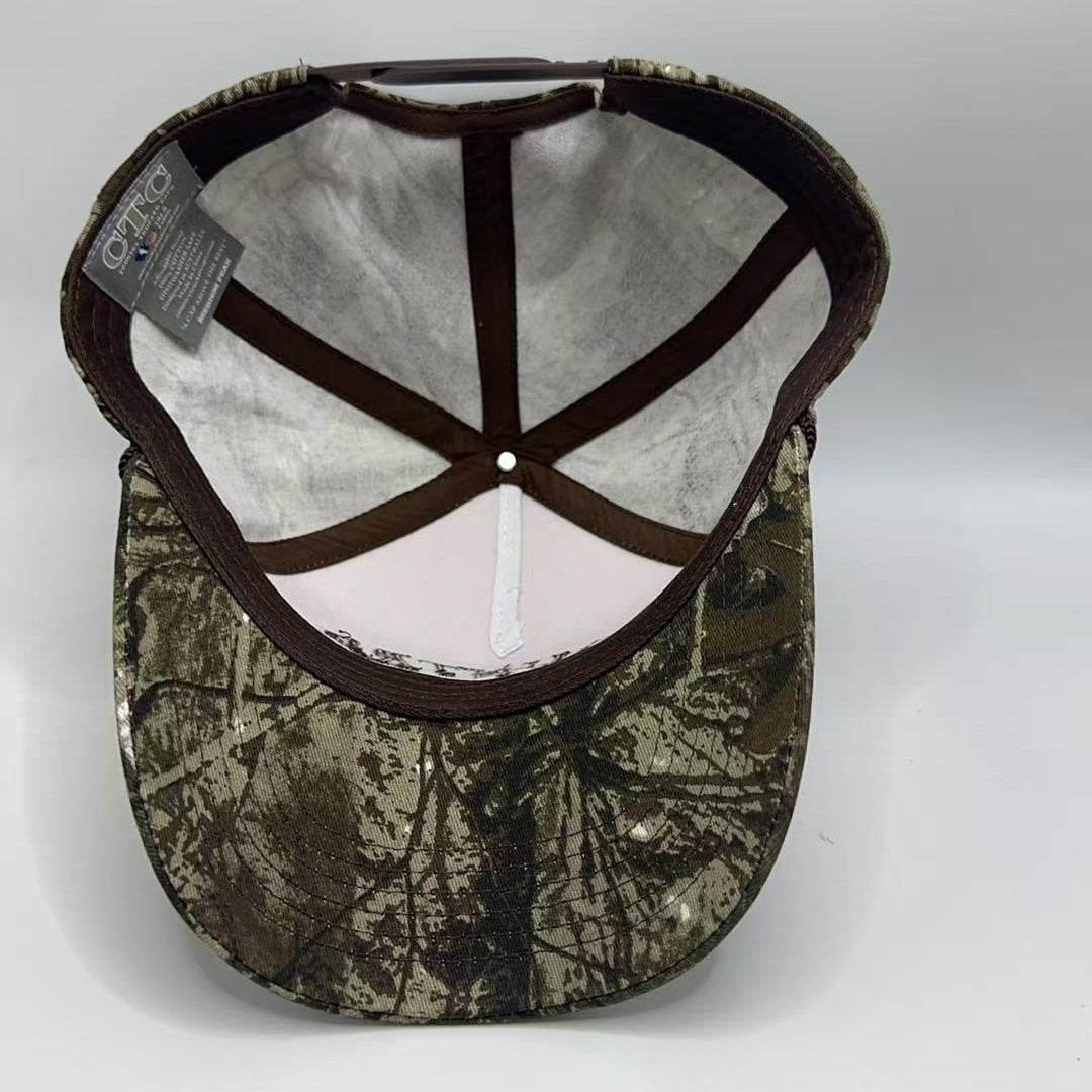 LADIES CAMO FULL FABRIC MEDIUM PEAK TRUCKER CAP