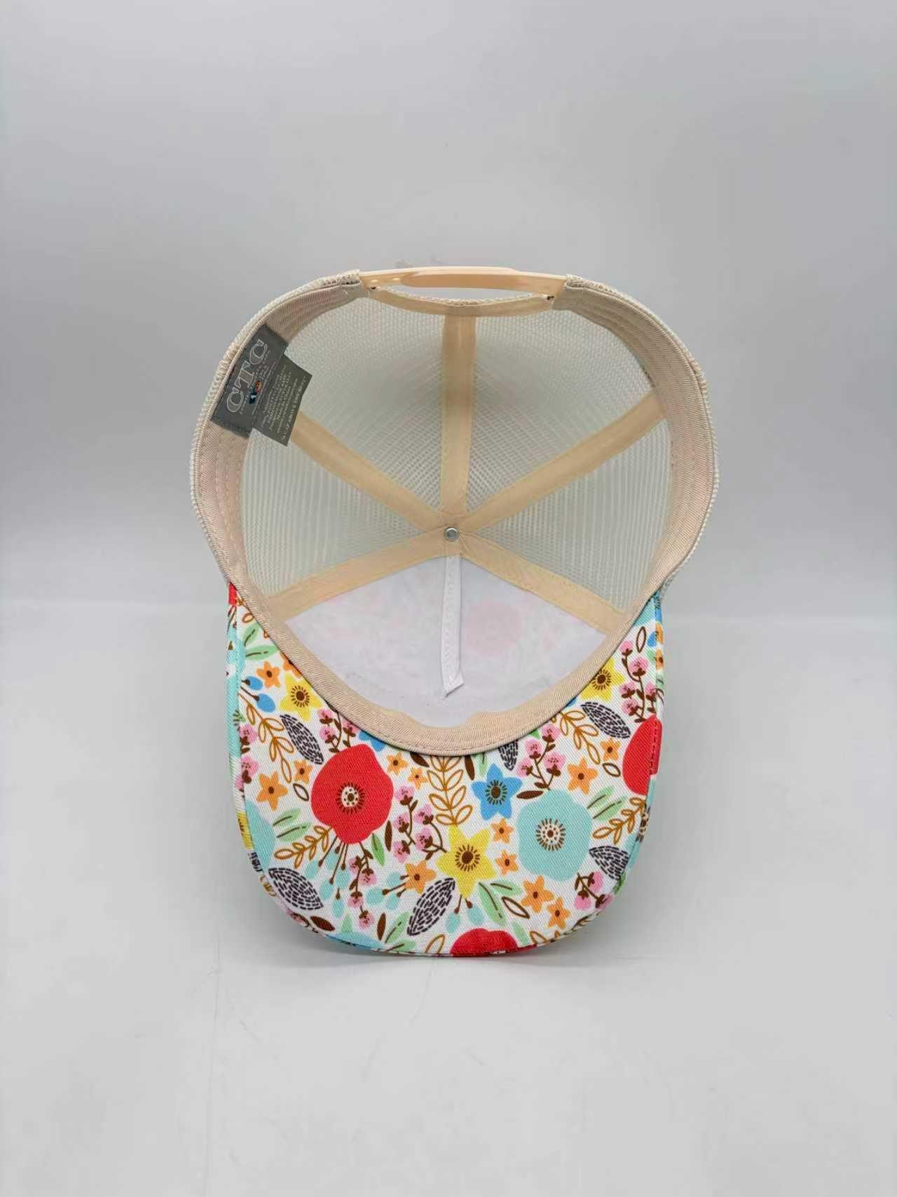 FLORAL LEATHER PATCH TRUCKER CAP