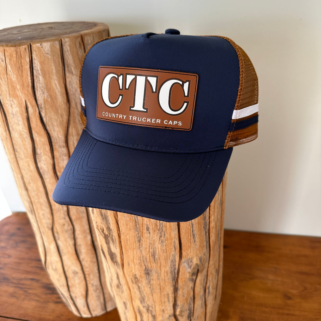 CTC Navy Tan Leather Patch Trucker Cap