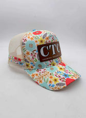 FLORAL LEATHER PATCH TRUCKER CAP