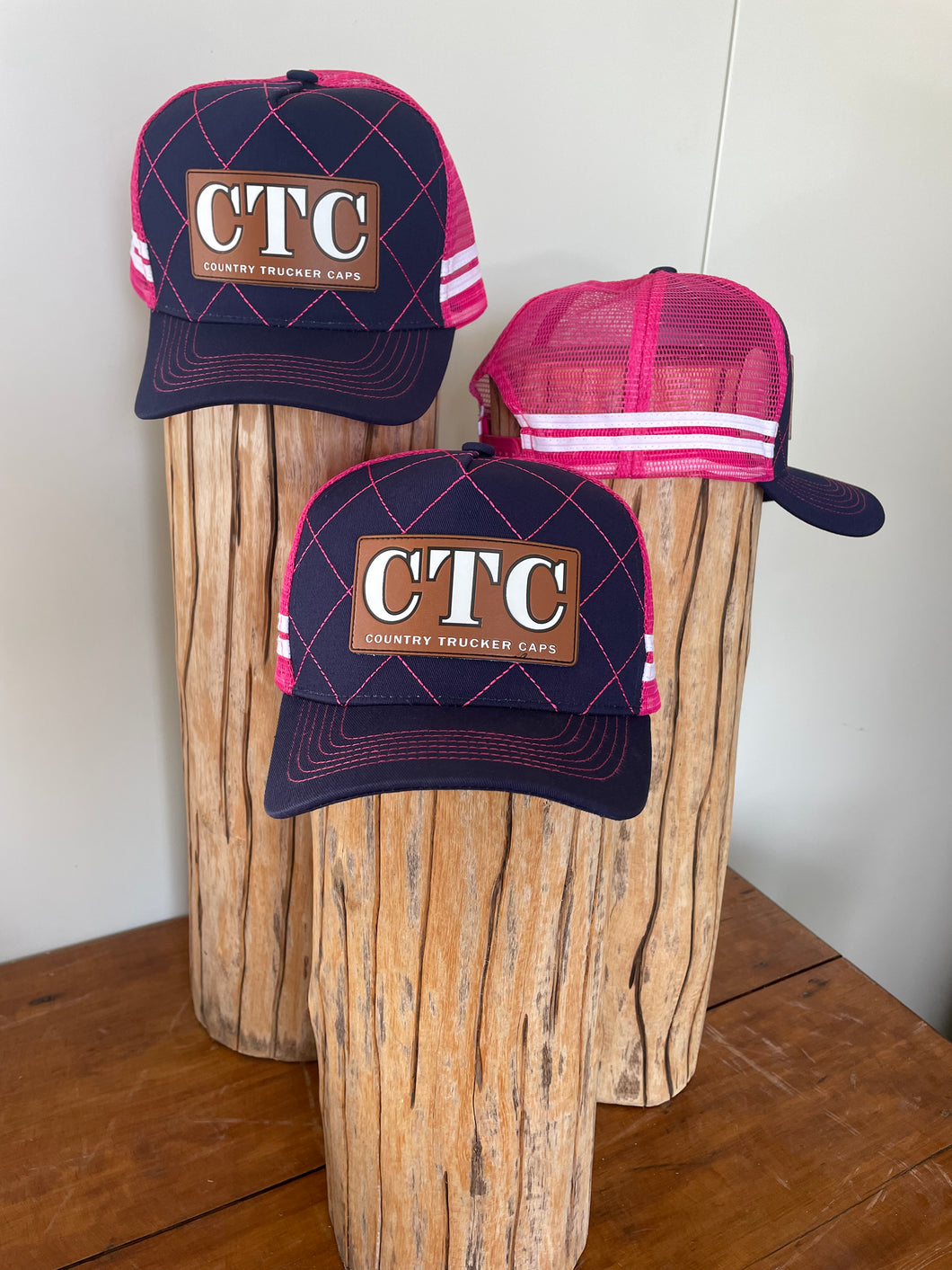 CTC Navy Pink leather Patch- Trucker Cap
