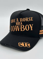 SAVE A HORSE RIDE A COWBOY 2.0 BLACK TRUCKER CAP