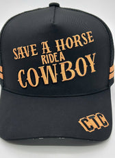 SAVE A HORSE RIDE A COWBOY 2.0 BLACK TRUCKER CAP