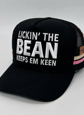 LICKIN’ THE BEAN KEEPS EM KEEN TRUCKER CAP