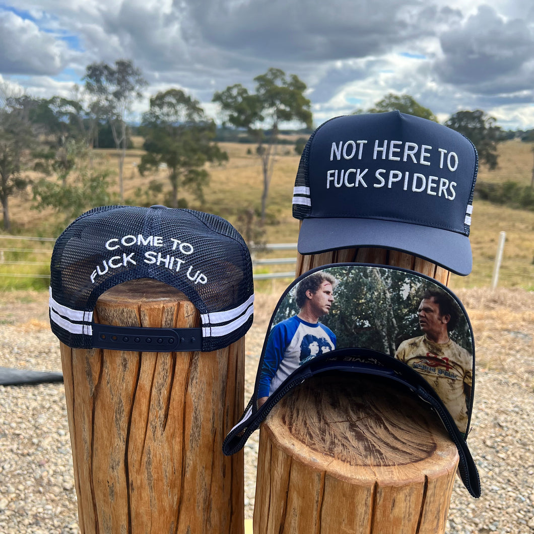 NOT HERE TO FUCK SPIDERS TRUCKER CAP - NAVY