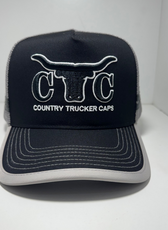 GREY BLACK BULLHORN TRUCKER CAP