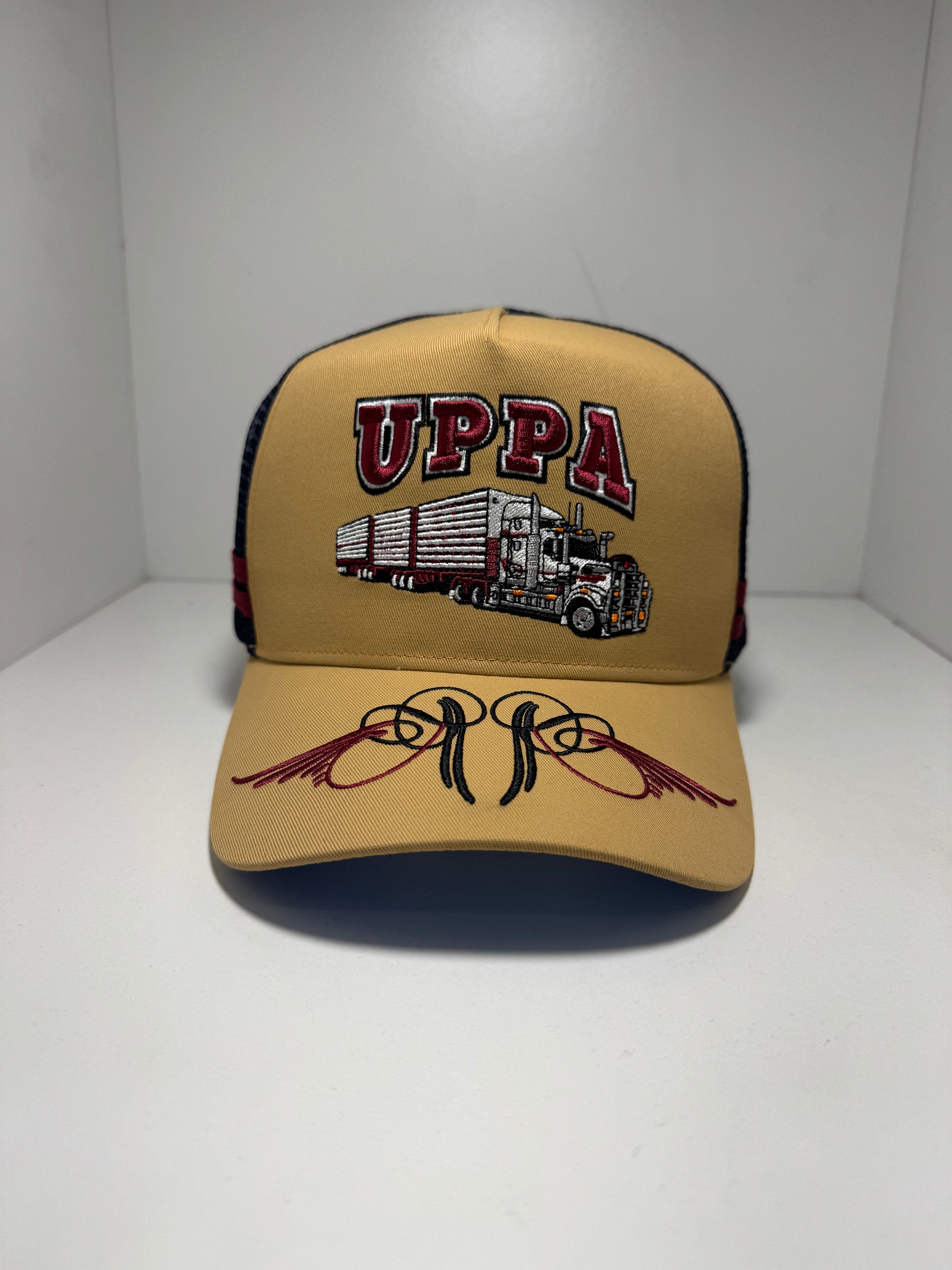 UPPA CARAMEL NAVY TRUCKER CAP