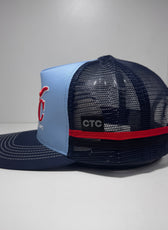 POWDER BLUE RED BULLHORN TRUCKER CAP