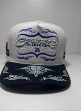 VINTAGE SCROLL GREY BLUE TRUCKER CAP