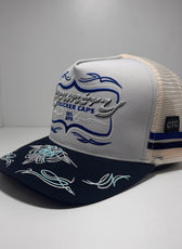 VINTAGE SCROLL GREY BLUE TRUCKER CAP