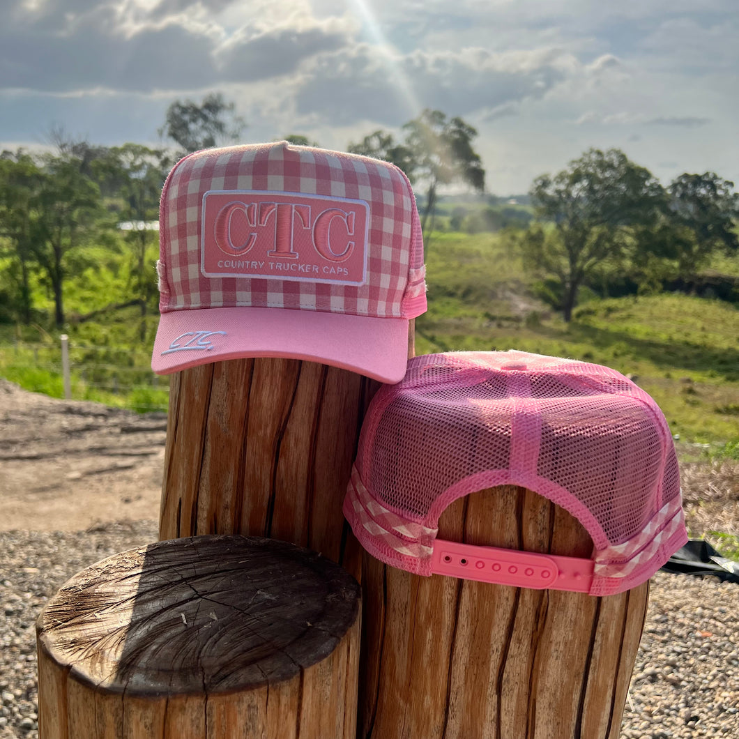 PINK GINGHAM TRUCKER CAP