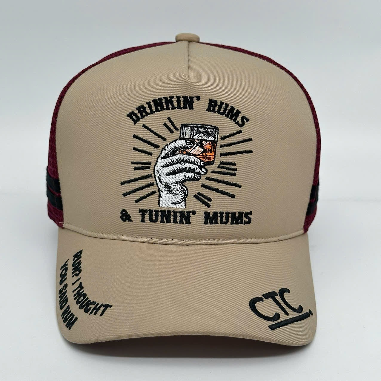 V2 DRINKIN RUMS TUNIN MUMS TRUCKER CAP - CREAM
