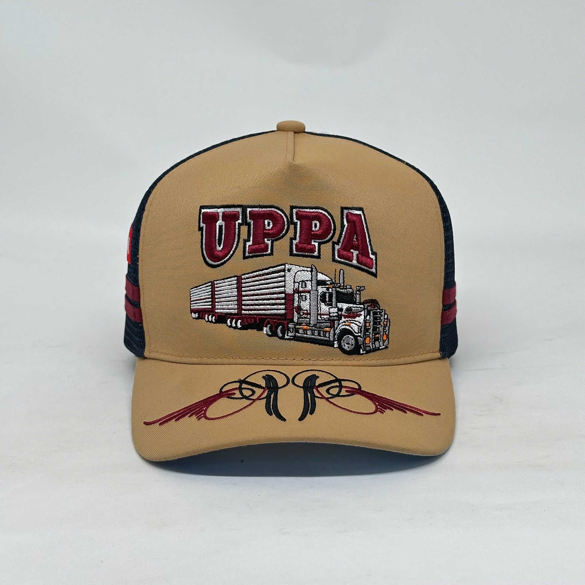 UPPA CARAMEL NAVY TRUCKER CAP