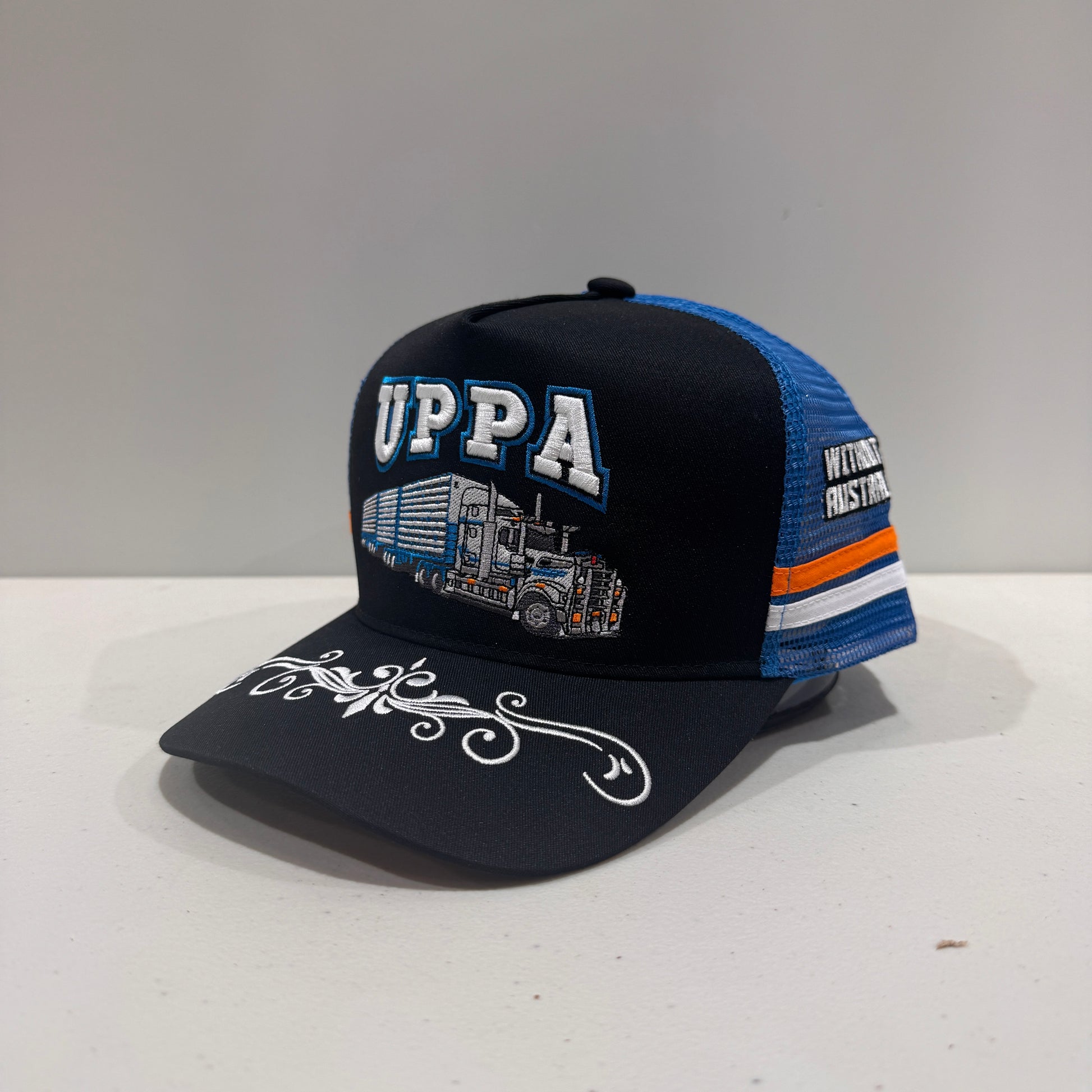 UPPA BLACK BLUE TRUCKER CAP