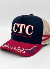 NAVY CHERRY TRUCKER CAP