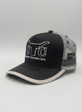 GREY BLACK BULLHORN TRUCKER CAP