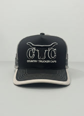 GREY BLACK BULLHORN TRUCKER CAP