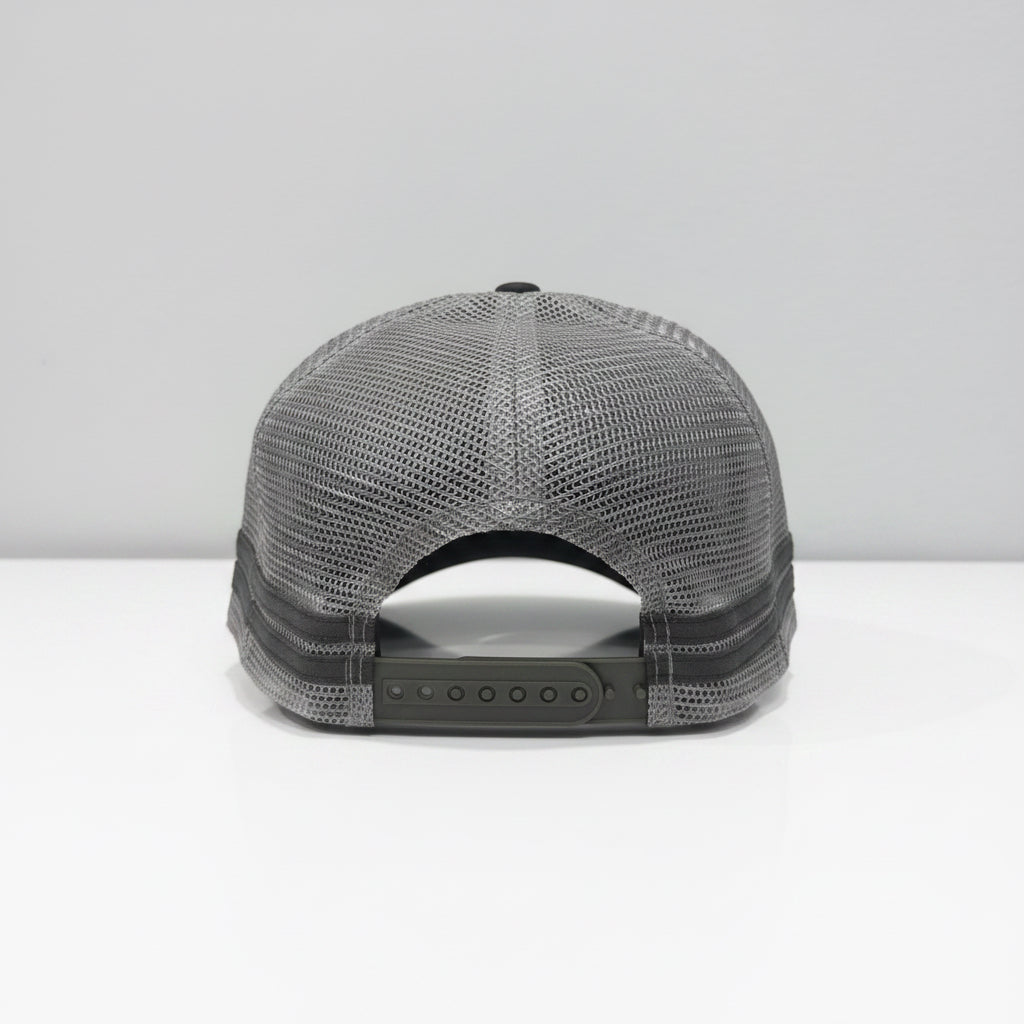 GREY BLACK BULLHORN TRUCKER CAP