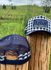 NAVY GINGHAM TRUCKER CAP