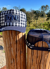 NAVY GINGHAM TRUCKER CAP