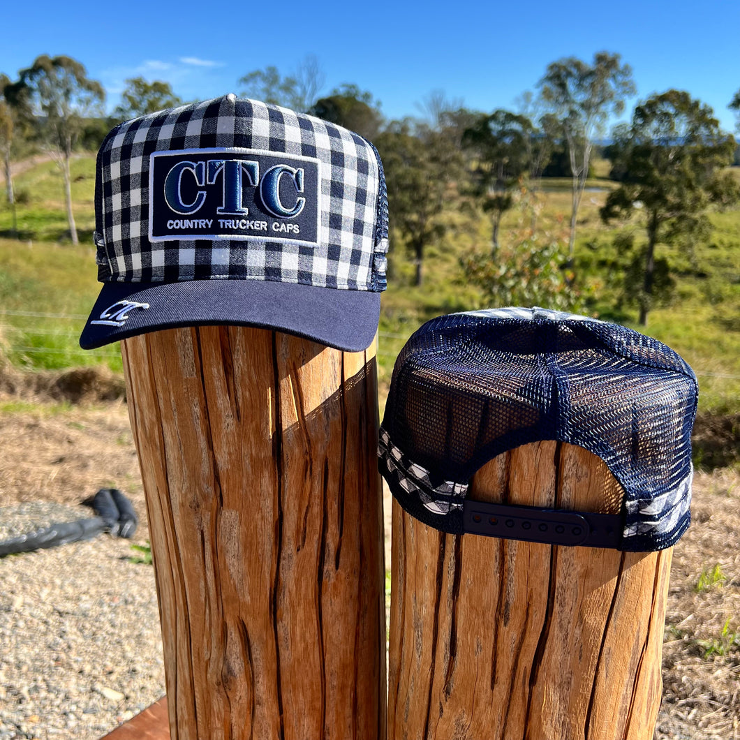 CTC NAVY GINGHAM TRUCKER CAP