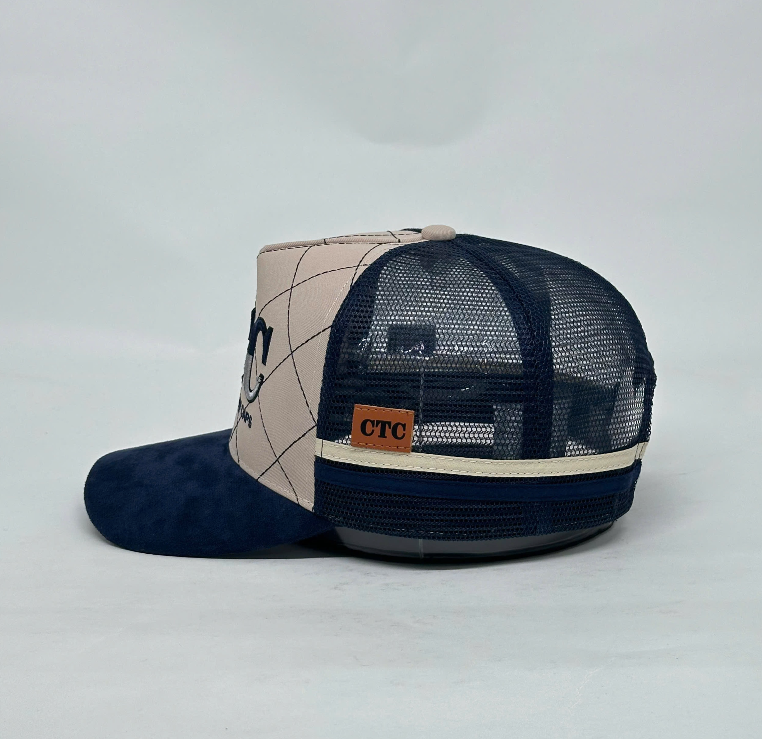 NAVY SUEDE TRUCKER CAP