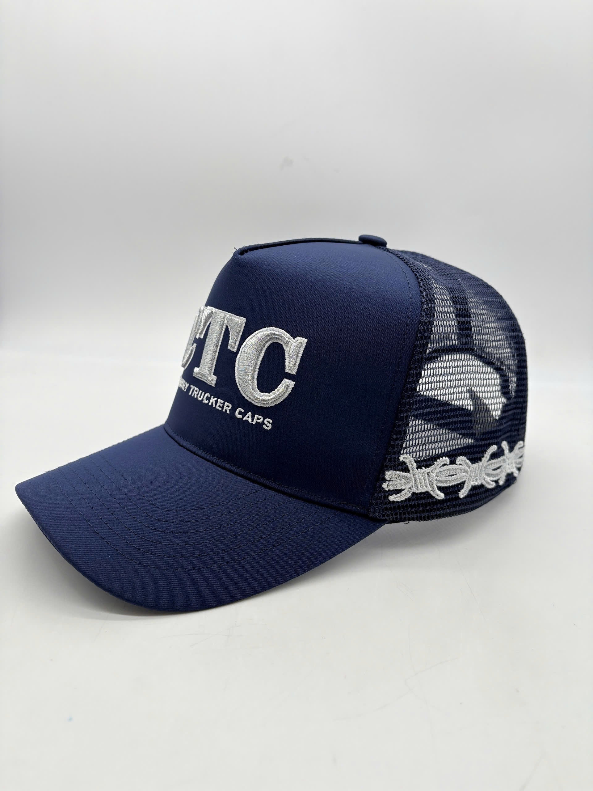 NAVY BARB WIRE TRUCKER CAP