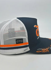 NAVY ORANGE TRUCK SCROLL TRUCKER CAP