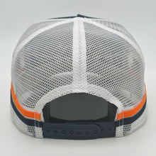 Load image into Gallery viewer, NAVY ORANGE TRUCK SCROLL TRUCKER CAP
