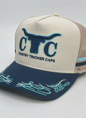 CREAM NAVY TRUCK SCROLL TRUCKER CAP