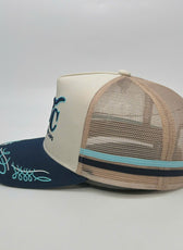 CREAM NAVY TRUCK SCROLL TRUCKER CAP