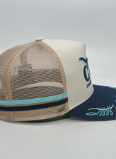 CREAM NAVY TRUCK SCROLL TRUCKER CAP