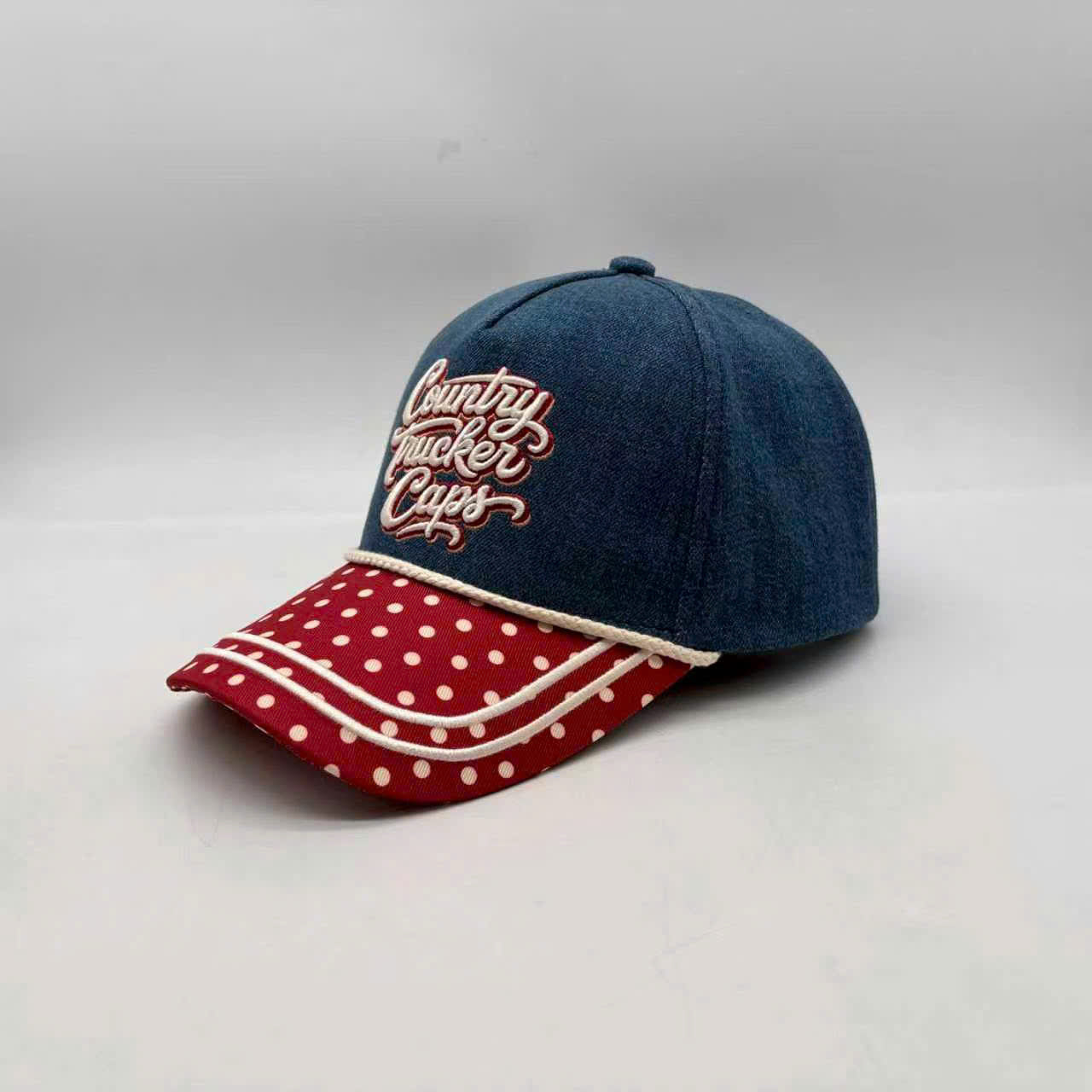 POLKA DOT DENIM TRUCKER CAP