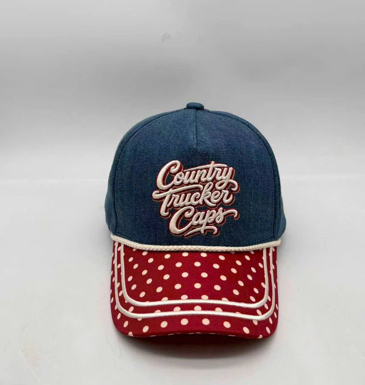 POLKA DOT DENIM TRUCKER CAP