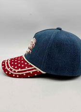 POLKA DOT DENIM TRUCKER CAP