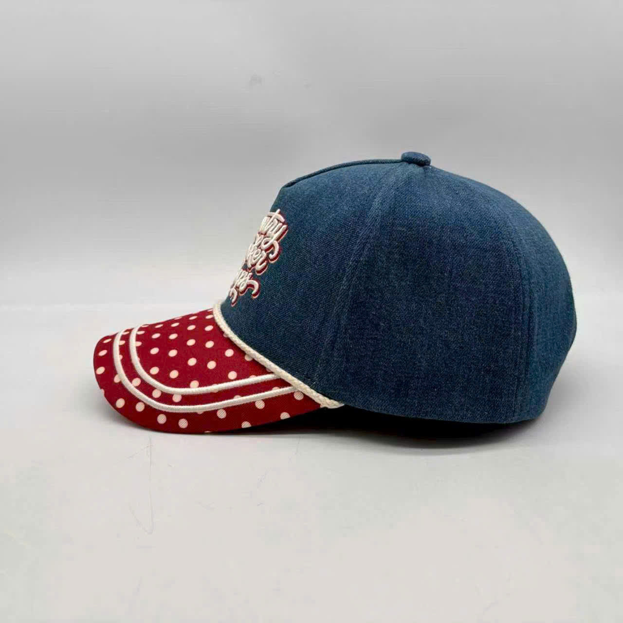 POLKA DOT DENIM TRUCKER CAP