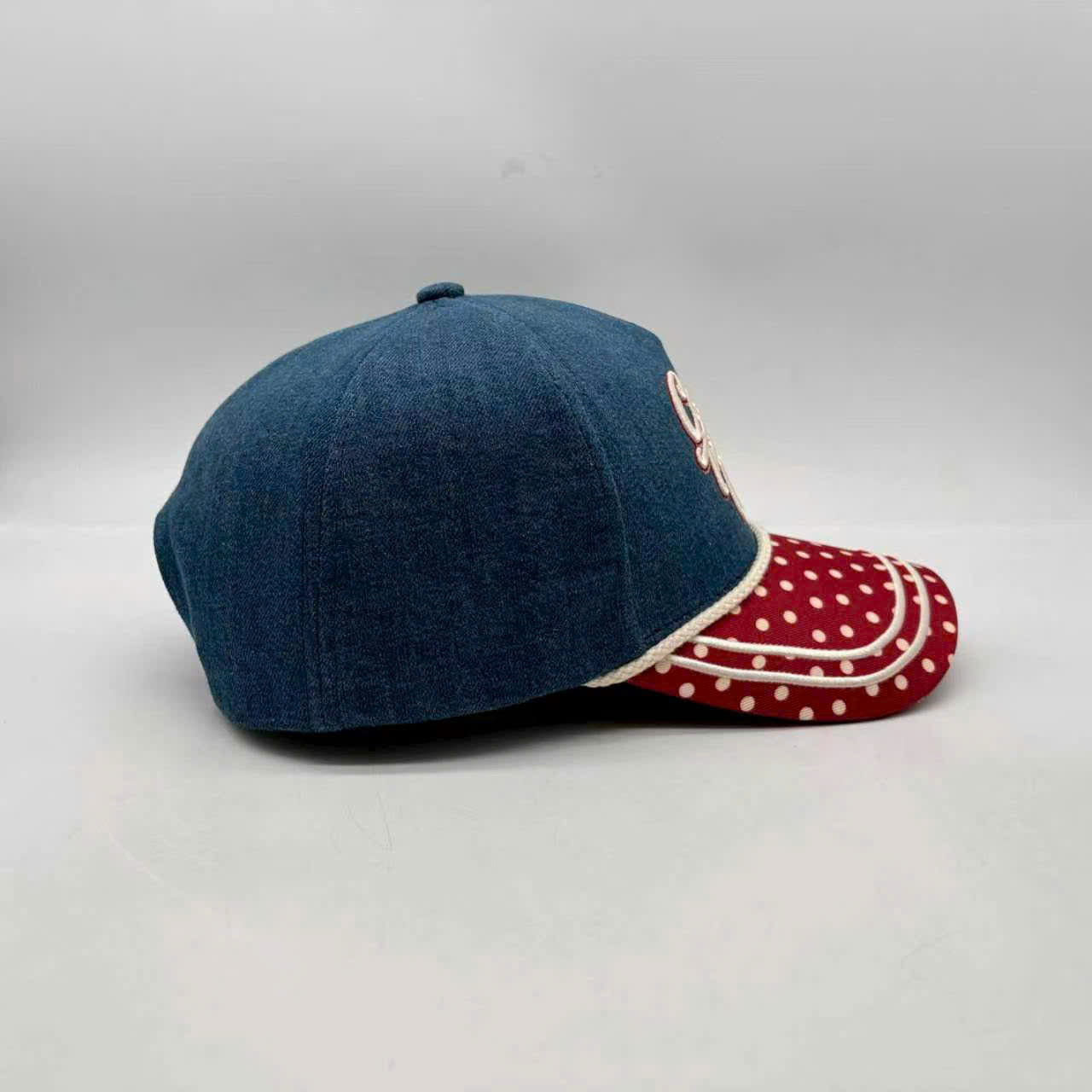 POLKA DOT DENIM TRUCKER CAP