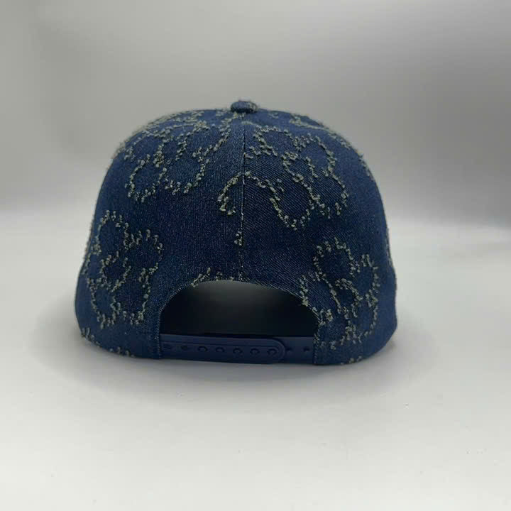 DENIM FLOWER TRUCKER CAP